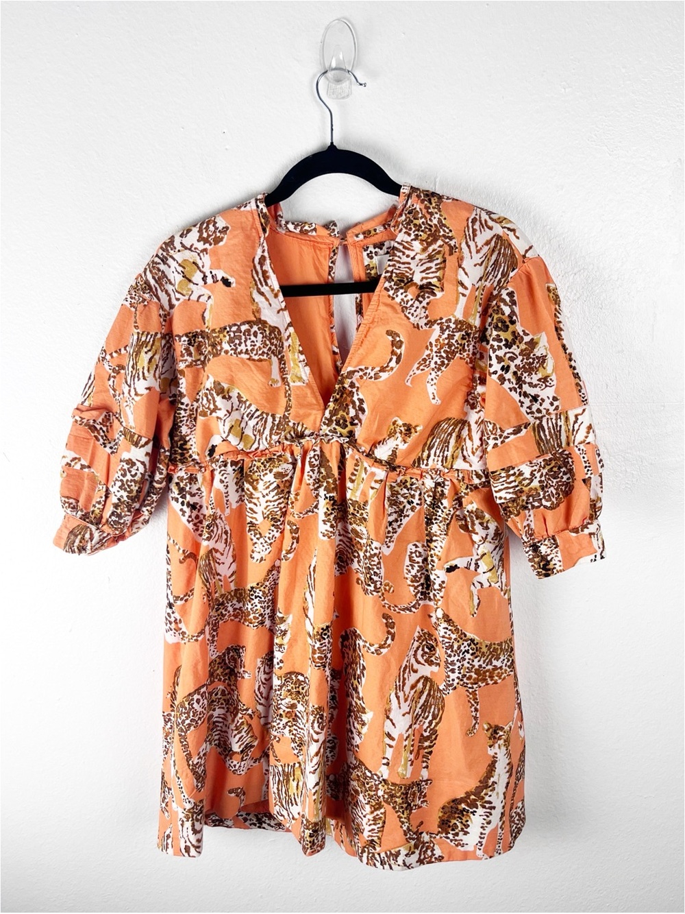 ANTHROPOLOGIE MAEVE Orange Tiger Leopard Print Mini Dress Small Vibrant Boho